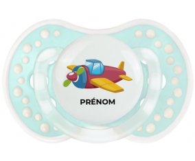 Jouet toys Avion design-3 avec prénom : Retro-turquoise-lagon classique Tétine embout Lovi Dynamic