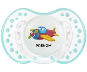 Jouet toys Avion design-3 avec prénom : Retro-blanc-lagon classique Tétine embout Lovi Dynamic
