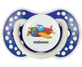 Jouet toys Avion design-3 avec prénom : Bleu-marine phosphorescente Tétine embout Lovi Dynamic