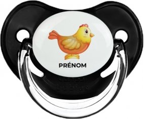 Jouet toys Poule avec prénom : Noir classique Tétine embout physiologique
