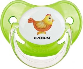 Jouet toys Poule avec prénom : Vert classique Tétine embout physiologique