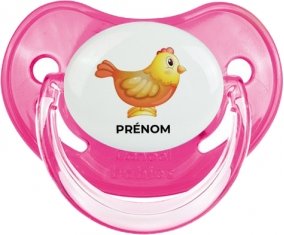 Jouet toys Poule avec prénom : Rose classique Tétine embout physiologique