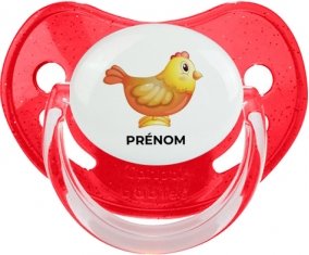 Jouet toys Poule avec prénom : Rouge à paillette Tétine embout physiologique