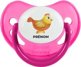Jouet toys Poule avec prénom : Rose phosphorescente Tétine embout physiologique