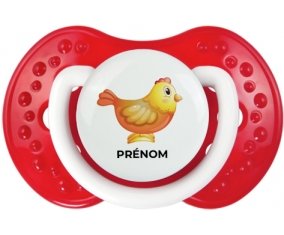 Jouet toys Poule avec prénom : Blanc-rouge classique Tétine embout Lovi Dynamic