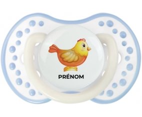 Jouet toys Poule avec prénom : Blanc-cyan classique Tétine embout Lovi Dynamic