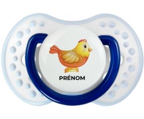Jouet toys Poule avec prénom : Marine-blanc-bleu classique Tétine embout Lovi Dynamic