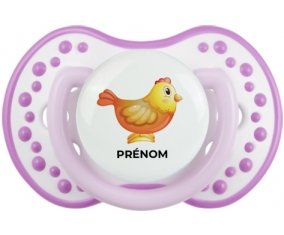 Jouet toys Poule avec prénom : Blanc-mauve classique Tétine embout Lovi Dynamic