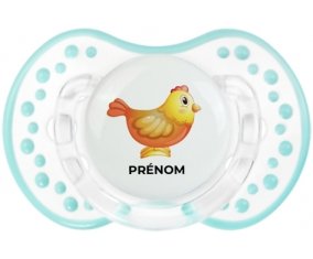 Jouet toys Poule avec prénom : Retro-blanc-lagon classique Tétine embout Lovi Dynamic