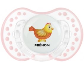 Jouet toys Poule avec prénom : Retro-blanc-rose-tendre classique Tétine embout Lovi Dynamic