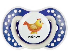 Jouet toys Poule avec prénom : Bleu-marine phosphorescente Tétine embout Lovi Dynamic