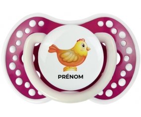 Jouet toys Poule avec prénom : Fuchsia phosphorescente Tétine embout Lovi Dynamic