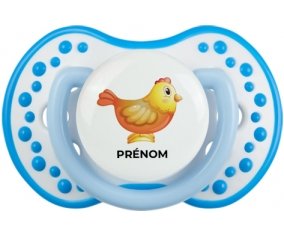 Jouet toys Poule avec prénom : Blanc-bleu phosphorescente Tétine embout Lovi Dynamic