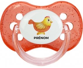 Jouet toys Poule avec prénom : Rouge à paillette Tétine embout cerise