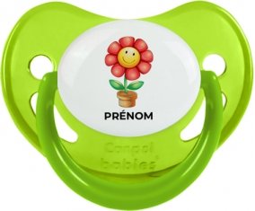 Jouet toys Fleur avec prénom : Vert phosphorescente Tétine embout physiologique