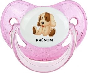 Jouet toys Chiot avec prénom : Rose à paillette Tétine embout physiologique