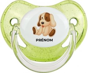 Jouet toys Chiot avec prénom : Vert à paillette Tétine embout physiologique