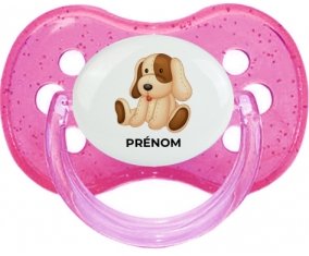 Jouet toys Chiot avec prénom : Rose à paillette Tétine embout cerise