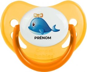 Jouet toys Dauphin avec prénom : Jaune phosphorescente Tétine embout physiologique
