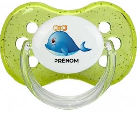 Jouet toys Dauphin avec prénom : Vert à paillette Tétine embout cerise