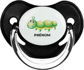 Jouet toys Chenille avec prénom : Noir classique Tétine embout physiologique