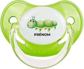 Jouet toys Chenille avec prénom : Vert classique Tétine embout physiologique