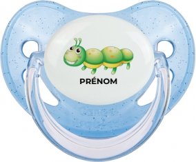 Jouet toys Chenille avec prénom : Bleue à paillette Tétine embout physiologique