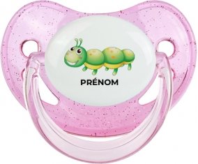 Jouet toys Chenille avec prénom : Rose à paillette Tétine embout physiologique