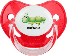 Jouet toys Chenille avec prénom : Rouge à paillette Tétine embout physiologique