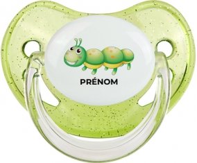 Jouet toys Chenille avec prénom : Vert à paillette Tétine embout physiologique