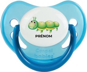 Jouet toys Chenille avec prénom : Bleue phosphorescente Tétine embout physiologique