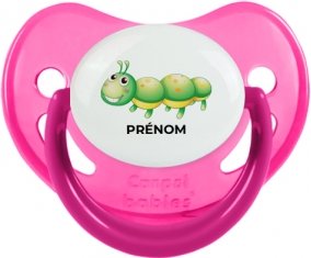 Jouet toys Chenille avec prénom : Rose phosphorescente Tétine embout physiologique