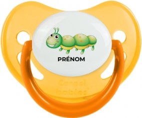 Jouet toys Chenille avec prénom : Jaune phosphorescente Tétine embout physiologique