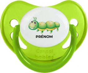 Jouet toys Chenille avec prénom : Vert phosphorescente Tétine embout physiologique