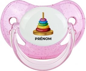 Jouet toys à empiler avec prénom : Rose à paillette Tétine embout physiologique