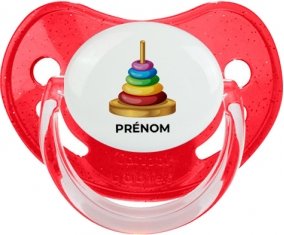 Jouet toys à empiler avec prénom : Rouge à paillette Tétine embout physiologique