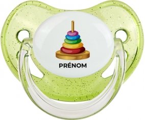 Jouet toys à empiler avec prénom : Vert à paillette Tétine embout physiologique