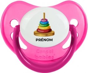 Jouet toys à empiler avec prénom : Rose phosphorescente Tétine embout physiologique