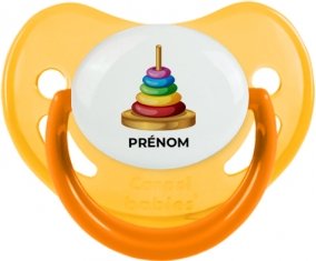 Jouet toys à empiler avec prénom : Jaune phosphorescente Tétine embout physiologique