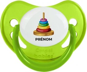 Jouet toys à empiler avec prénom : Vert phosphorescente Tétine embout physiologique