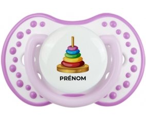 Jouet toys à empiler avec prénom : Blanc-mauve classique Tétine embout Lovi Dynamic