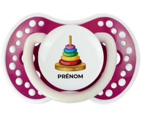 Jouet toys à empiler avec prénom : Fuchsia phosphorescente Tétine embout Lovi Dynamic
