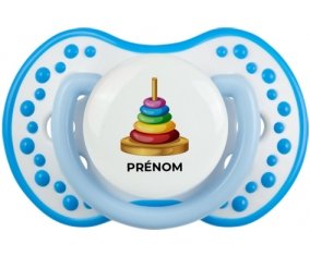 Jouet toys à empiler avec prénom : Blanc-bleu phosphorescente Tétine embout Lovi Dynamic