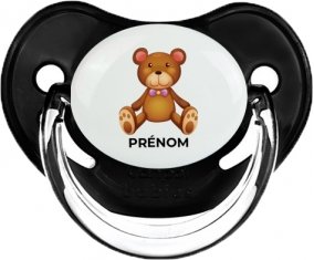 Jouet toys ours avec prénom : Noir classique Tétine embout physiologique