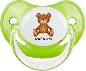 Jouet toys ours avec prénom : Vert classique Tétine embout physiologique