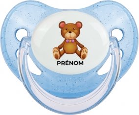 Jouet toys ours avec prénom : Bleue à paillette Tétine embout physiologique