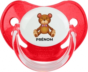 Jouet toys ours avec prénom : Rouge à paillette Tétine embout physiologique