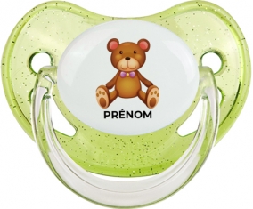 Jouet toys ours avec prénom : Vert à paillette Tétine embout physiologique