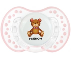 Jouet toys ours avec prénom : Retro-blanc-rose-tendre classique Tétine embout Lovi Dynamic