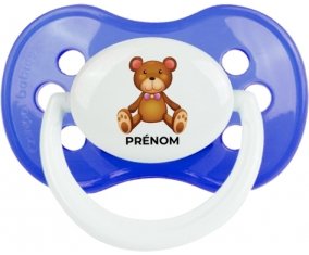 Jouet toys ours avec prénom : Bleu classique Tétine embout anatomique